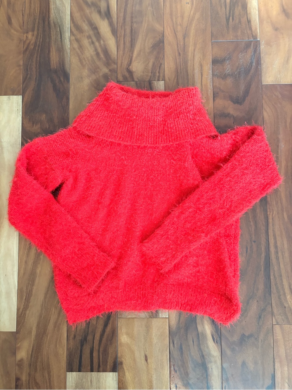 Pink Rose Fuzzy Red Turtleneck Sweater